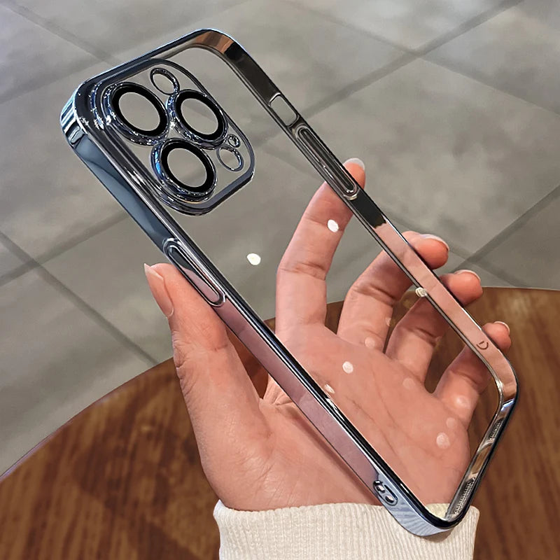 Transparent Plating Camera Protection Case For iPhone Series