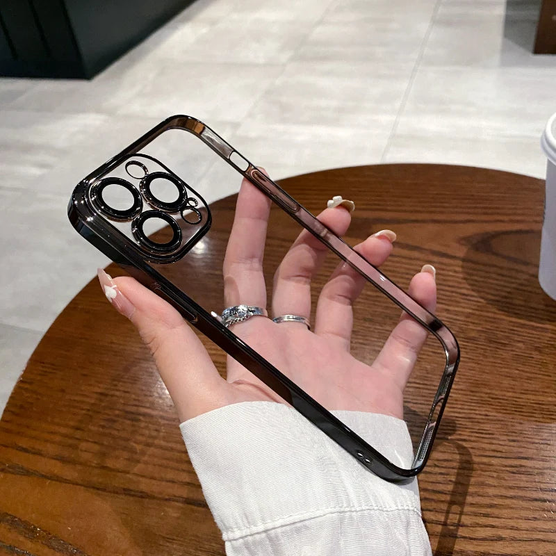 Transparent Plating Camera Protection Case For iPhone Series